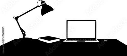 black and white silhouette of a desk vector on a white background
