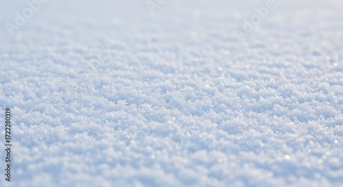 Frosty Surface Close Up View of Sparkling White Snow with Soft Focus Sunlight