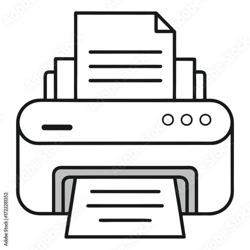 Simple line art icon of a printer with paper input and output.