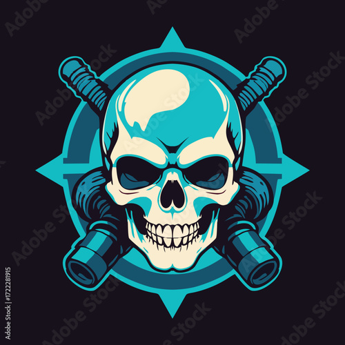 Skull with Swords Icon – Pirate and Danger Illustration