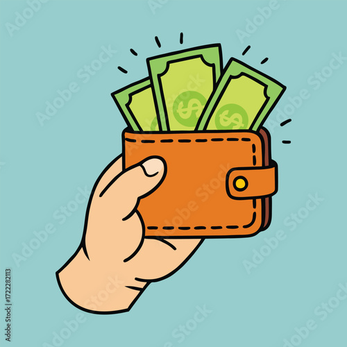 Hand Holding Wallet with Money Icon Finance and Business Illustration