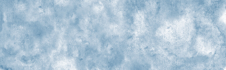Light grey blue white abstract pattern watercolor art background. Soft pale dusty pastel grayish bluish silver. Brush splash daub stain grunge.Winter cold frost snow Christmas.Empty.Design.Wide banner