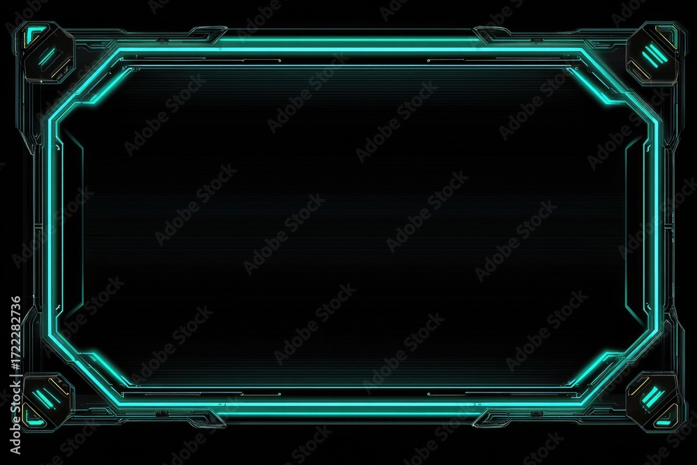 Obraz premium Futuristic display frame with teal glowing outline