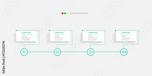 Infographic with four steps, numbered 1 to 4, connected by a line. Each step has a text box.