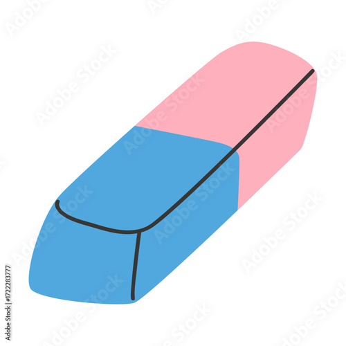 Pink and blue eraser illustration on a white background, office supplies