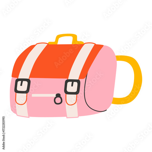 Pink and orange satchel bag with yellow strap, perfect for school or travel