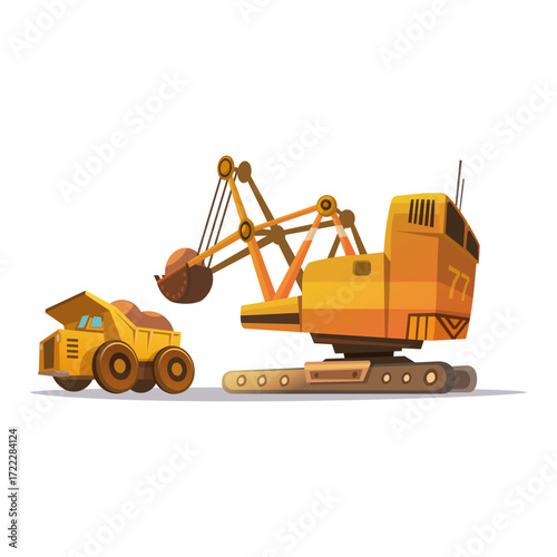 Heavy Machinery Excavator Loading Dump Truck Industrial Construction Vehicle