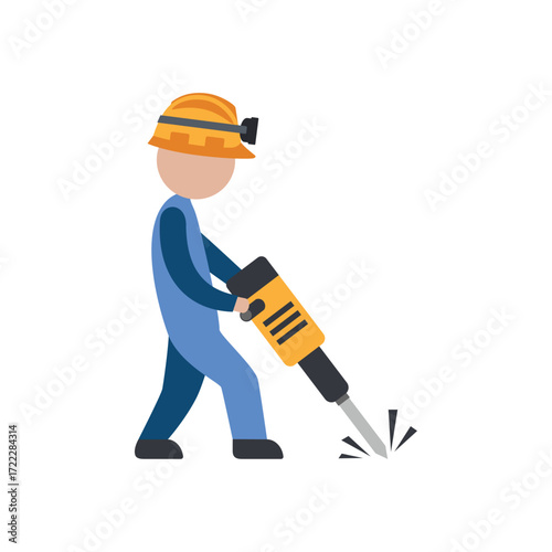 Construction Worker Operating a Jackhammer, Demolishing Ground, Industrial Jobsite