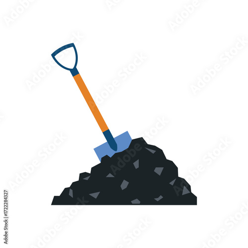 Shovel in Pile of Coal Mining, Industry, Energy