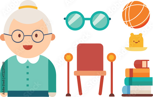 Charming vector icons set celebrating grandparents day activities and objects isolated on transparent background