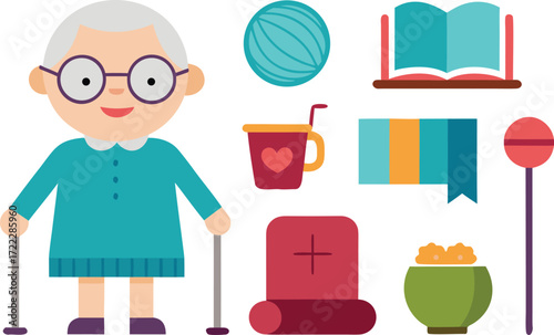 Charming grandparents day icons set vector illustration for festive designs isolated on transparent background