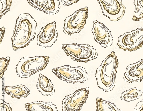Seamless pattern of illustrated oysters
