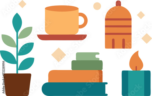 Cozy fall home icons scented candle throw vector illustration for eps file isolated on transparent background