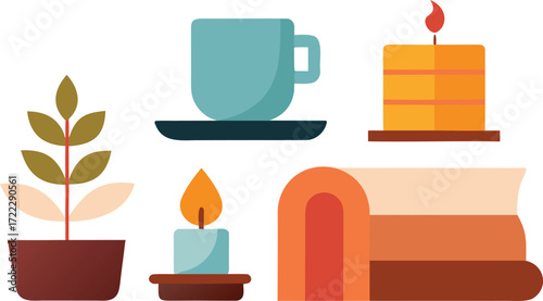 Cozy fall home vector icons set scalable illustration for autumnal ambiance isolated on transparent background