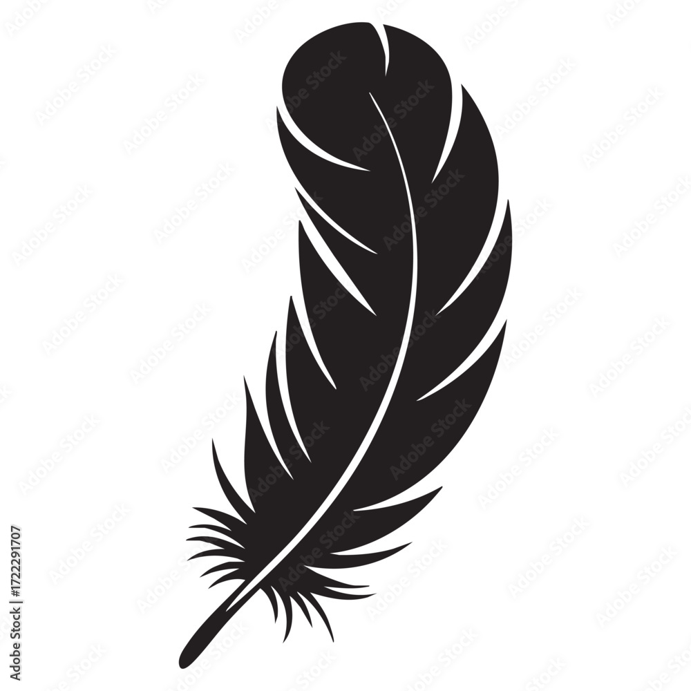 Fototapeta premium Vintage drawing of a fluffy bird feather on a white background with a decorative design
