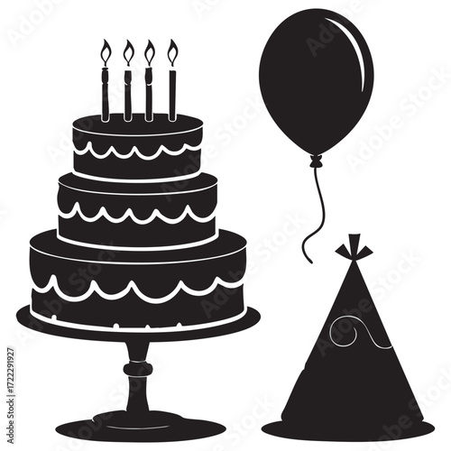 Cartoon vector illustration of a sweet chocolate birthday cake with lit candles, perfect for a happy celebration party design