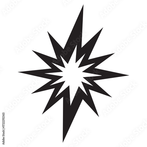 A striking vector illustration of a black and white compass star is a classic symbol of design and nature