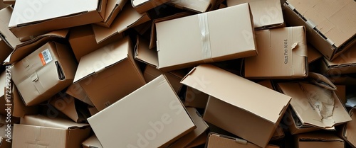Pile of discarded, aged cardboard boxes, showing wear and tear, cardboard, storage