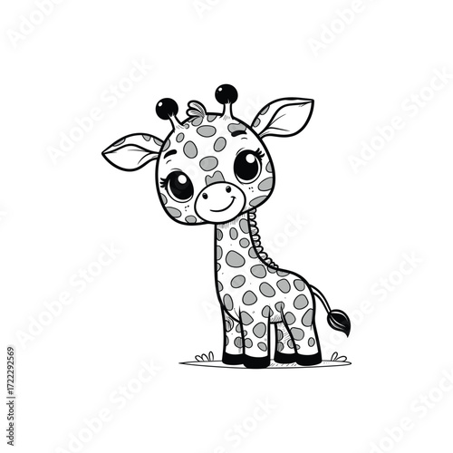 Cute cartoon giraffe standing in a grassy field