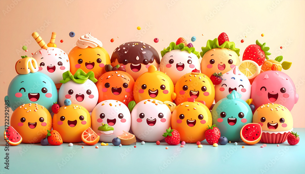 Fototapeta premium Playful Kawaii Food Characters