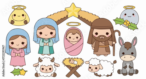 Christmas icon vector cute kawaii nativity scene svg christmas clip art for cricut and silhouette crafters and graphic design
