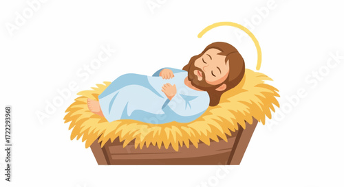 Christmas icon vector sleeping baby jesus in manger christmas nativity scene vector illustration religious holiday christianity art