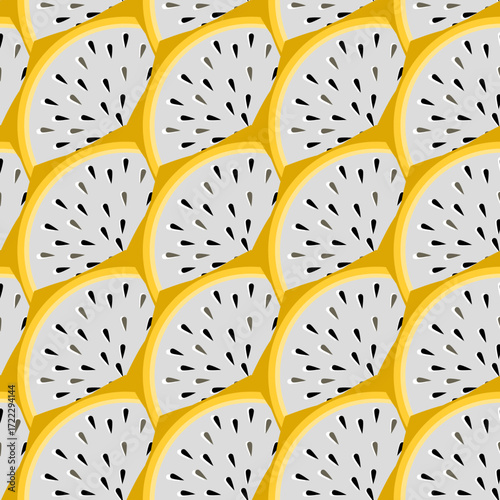 Yellow Pitaya slices seamless tropical pattern vector illustration 