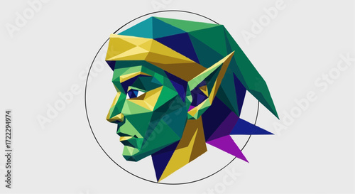 Christmas icon vector low poly elf portrait vector art illustration geometric design fantasy character artwork polygonal face graphic