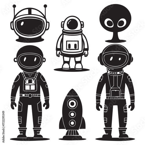 Astronaut cartoon character with spaceship vector illustration