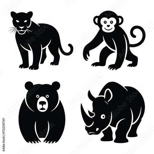 Cute animal icon collection including cat, dog, tiger, bear, and pig face vector cartoon illustration set for baby pet design