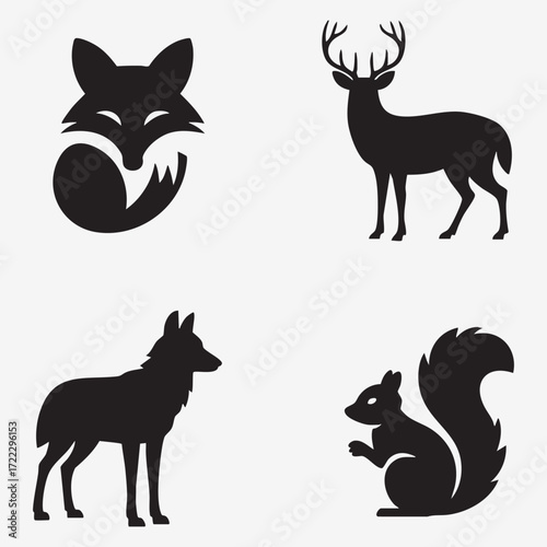 A vector set of black silhouettes of wild deer and other animals for your next design project