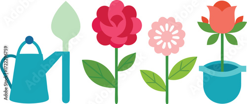 Blooming garden icons rose peony hydrangea vector illustration scalable eps icon set isolated on transparent background