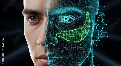 Digital Man Portrait Illustrating The Convergence of Technology and Human Identity