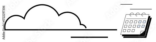 Cloud icon with flowing data lines and a calendar highlights online scheduling, data management, and connectivity. Ideal for planning, productivity, cloud tech, digital transformation, scheduling