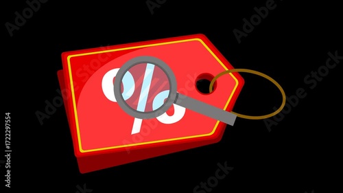 video animation of price tag and magnifying glass in searching for price and offer concept icon, on a transparent background with alpha channel set to zero