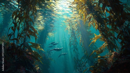 Kelp forest underwater sunlight