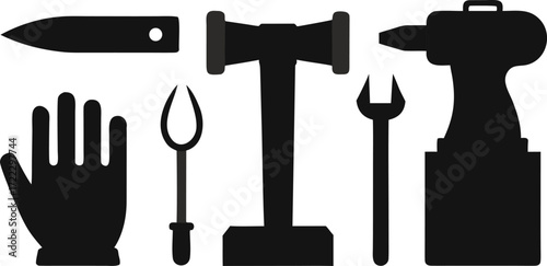 Blacksmith tools vector illustration scalable icon set for eps download isolated on transparent background