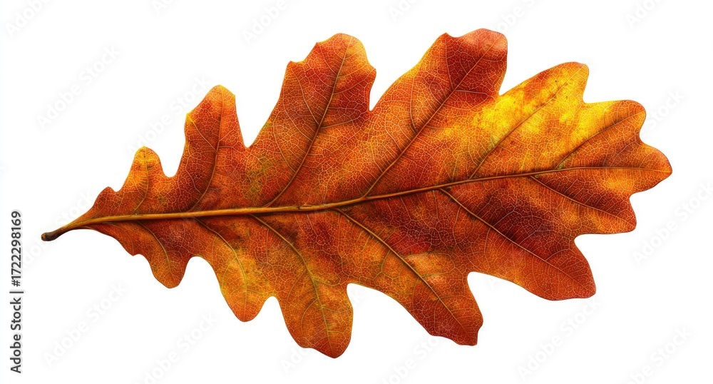 Fototapeta premium Autumn oak leaf, vibrant colors, isolated