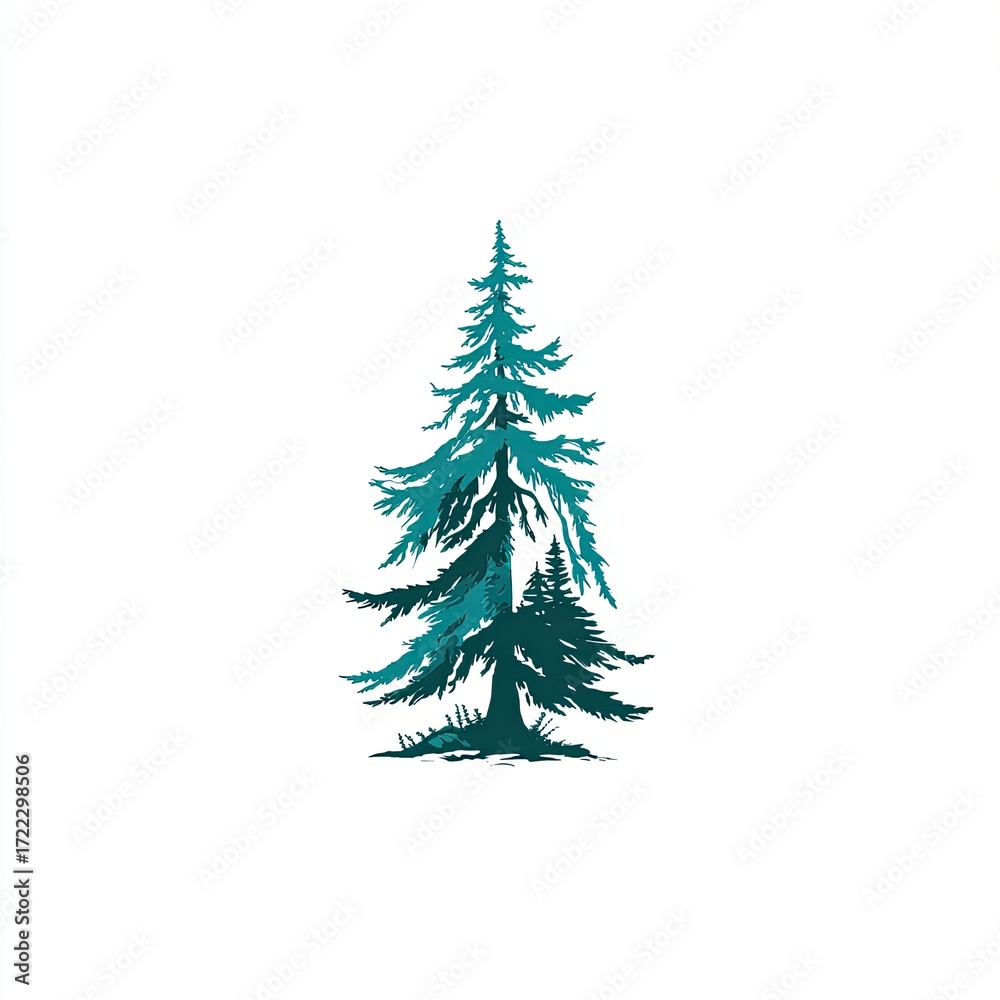 Obraz premium Teal-toned sketch of a conifer tree