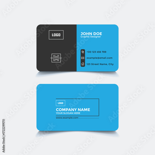 Clean Modern Business Card Template in Blue and Black