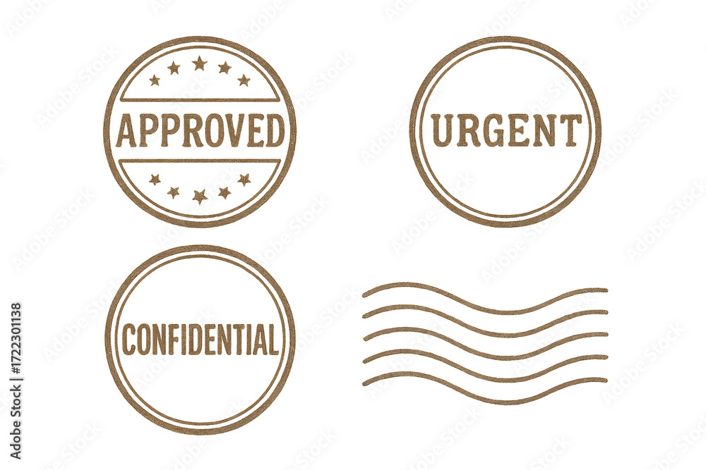 Obraz premium Set of circular stamps with Approved, Urgent, Confidential, and wavy lines.