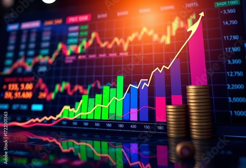 Financial charts showing upward trends, growth, and profit,  risk,  short-term