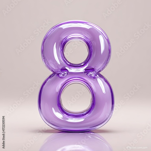 3D rendered, translucent purple number eight