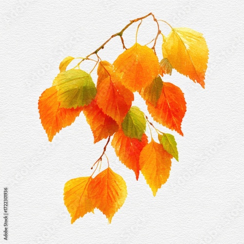 Autumnal birch branch with vibrant leaves