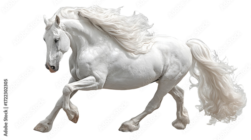 Fototapeta premium White horse galloping isolated on transparent background