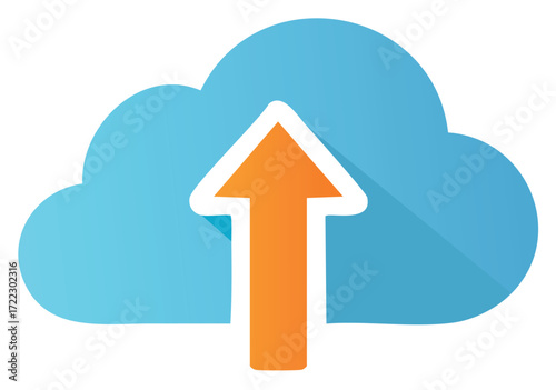 A simple, flat design icon of a cloud with an upload arrow. A vector symbol for cloud computing, data storage, and online backup services. Generative AI