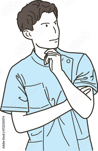 考え中の男性の医療従事者のイラスト