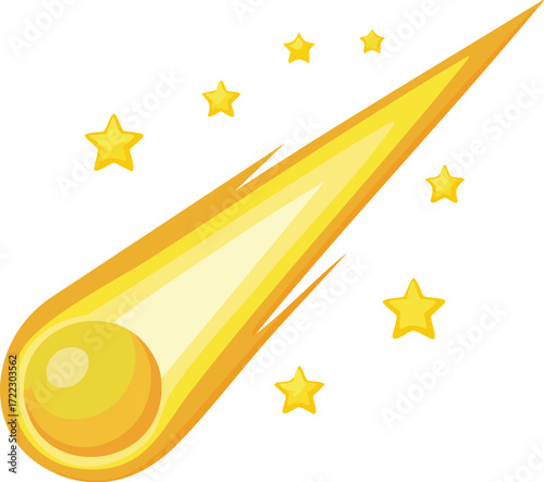 A bright yellow shooting star or comet with a fiery tail. A cute cartoon vector illustration for concepts of wishes, magic, and space. Generative AI