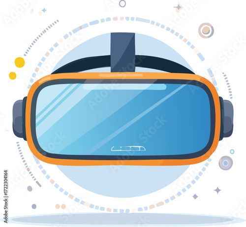 A simple, modern icon of a virtual reality (VR) headset. A vector for concepts of the metaverse, gaming, simulation, and immersive technology. Generative AI