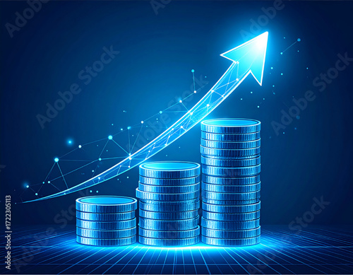 Abstract graphic of stacks of coins with an upward trend, representing financial growth and success.